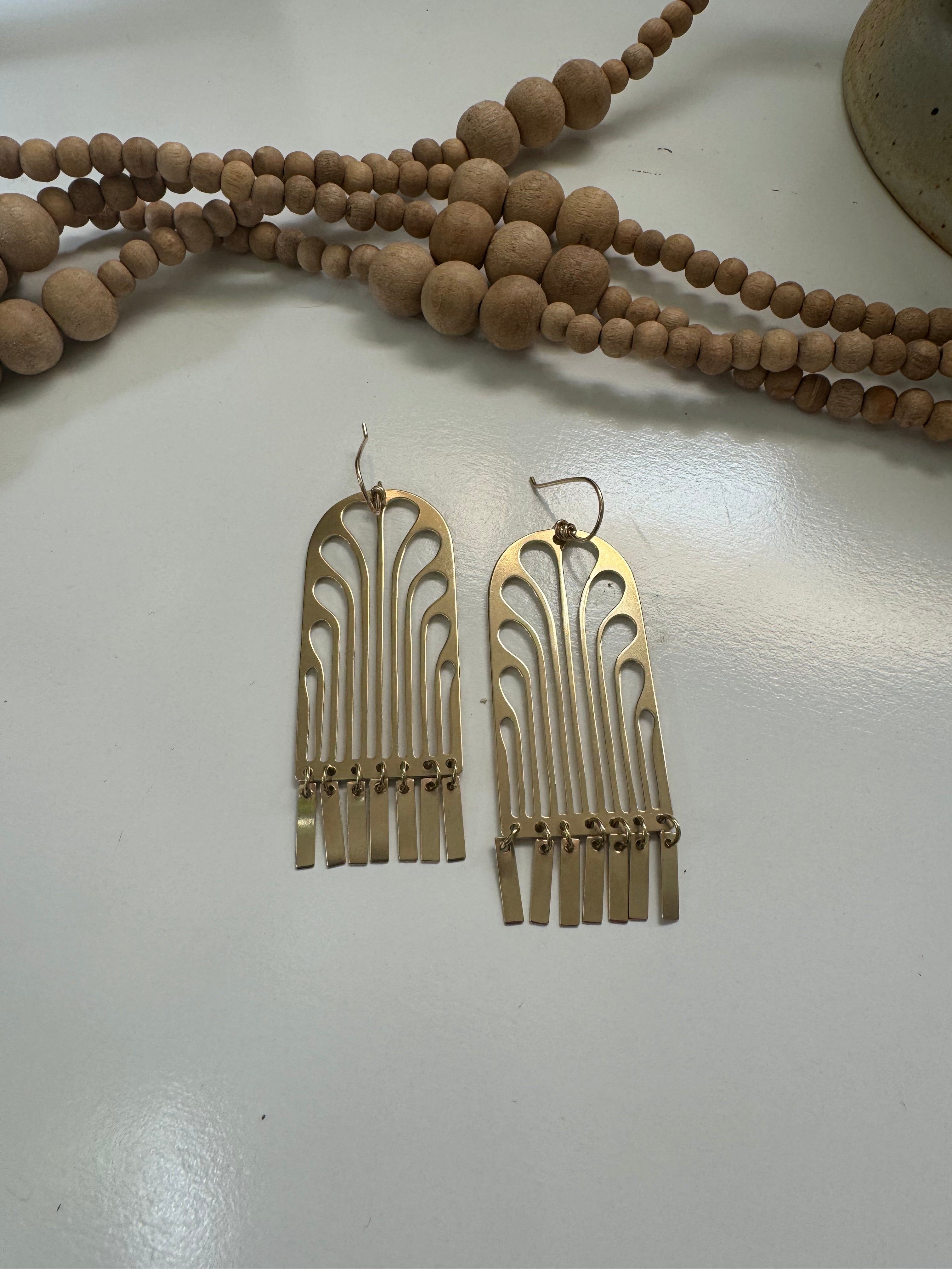 Erté Arches Fringe earrings in brass with gold-fill ear wires