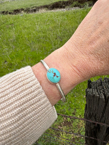 Stamped Sterling Stacker cuff with Golden Hills turquoise