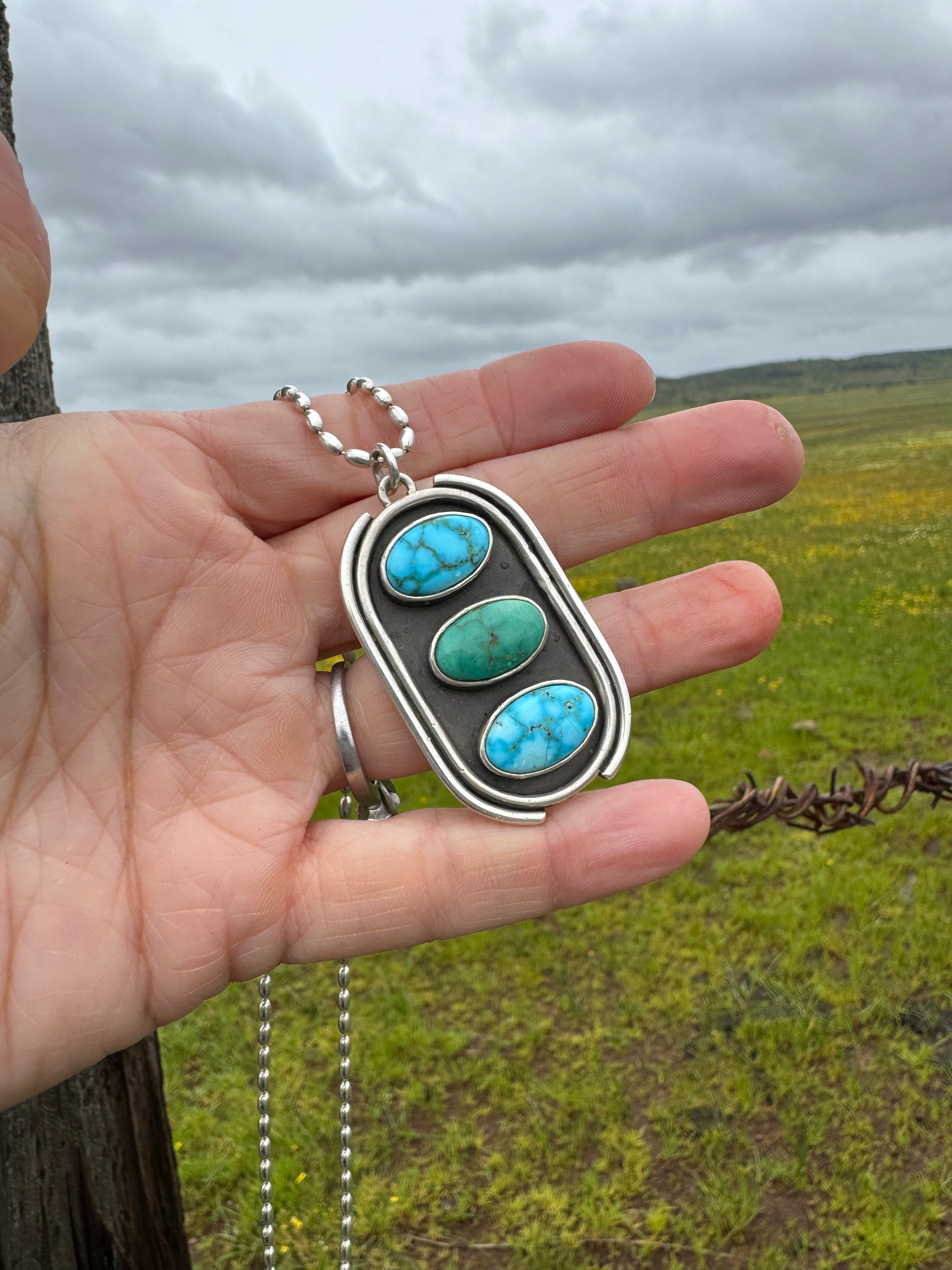 Stone Collector Shadow Box Necklace #2 with Kingman and Emerald Valley turquoise stones