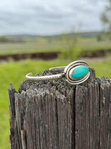 Neo Deco Stamped Sterling Stacker cuff with Timberline turquoise stone