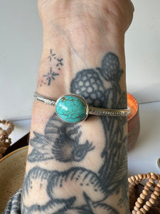 Stamped Sterling Stacker cuff with Timberline Turquoise