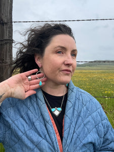 Stamped Drop-Hoop earrings in Sterling Silver with Kingman Turquoise stones