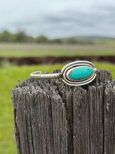 Neo Deco Stamped Sterling Stacker cuff with Timberline turquoise stone