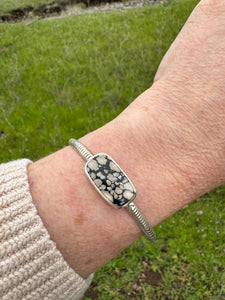 Stamped Sterling Stacker cuff with Dolamite stone