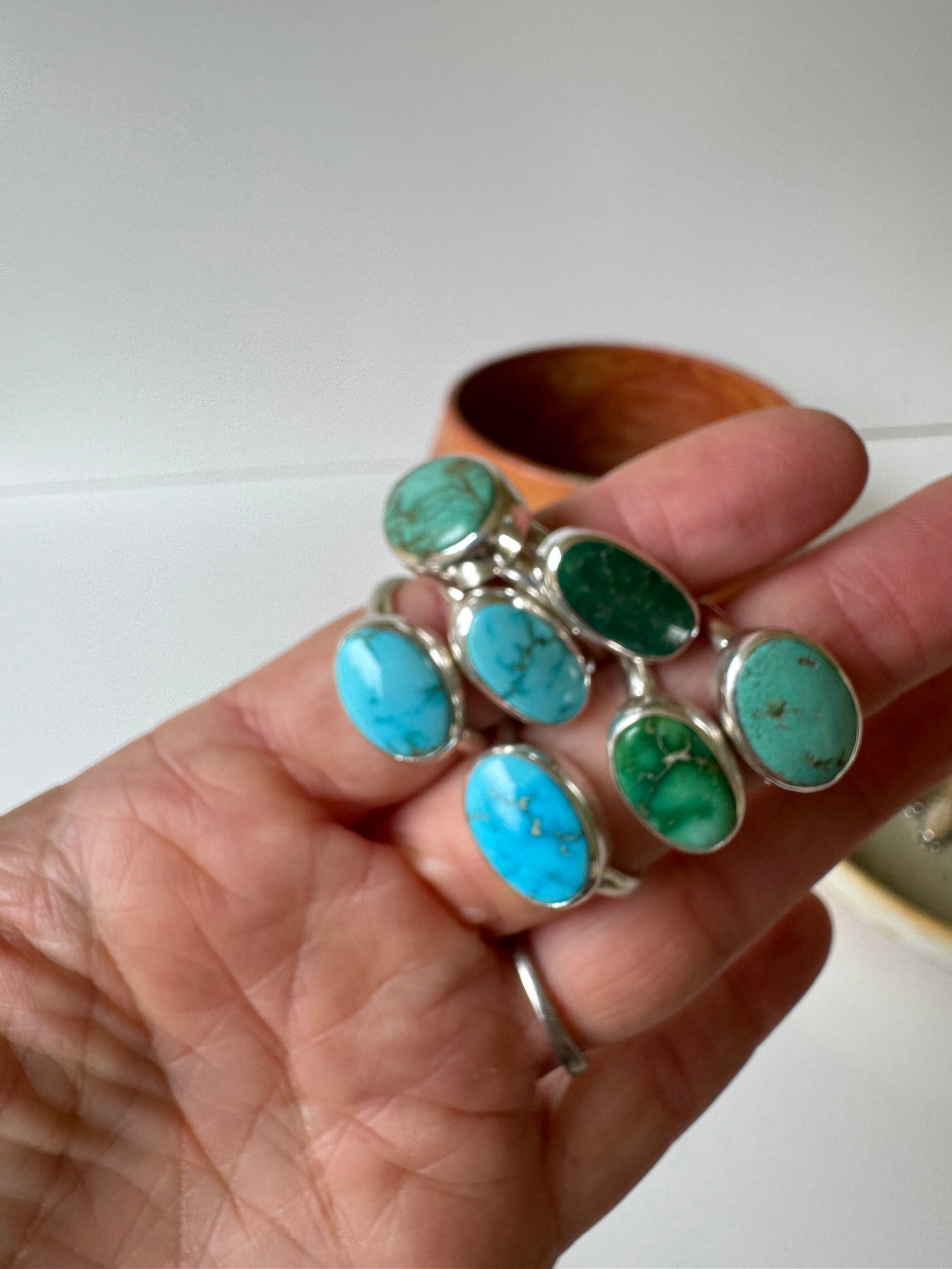 Simple Sterling and Emerald Valley Turquoise stack ring size US 7 1/2