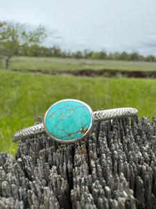 Stamped Sterling Stacker cuff with Timberline Turquoise