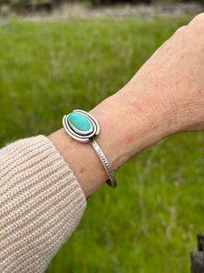 Neo Deco Stamped Sterling Stacker cuff with Timberline turquoise stone