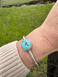 Stamped Sterling Stacker cuff with Golden Hills turquoise