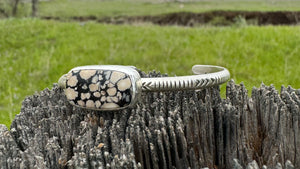 Stamped Sterling Stacker cuff with Dolamite stone