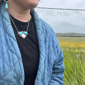 Triple Stone Necklace with Scolecite and Kingman turquoise stones