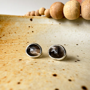 Faceted Chocolate Moonstone stud earrings set in Sterling silver