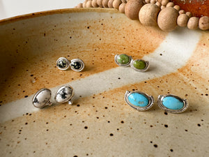 Neo Deco Turquoise Studs in Sterling Silver with bright blue Sonoran Mountain turquoise stones