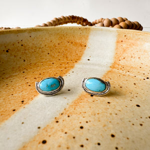 Neo Deco Turquoise Studs in Sterling Silver with bright blue Sonoran Mountain turquoise stones