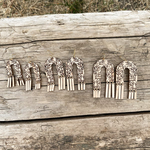 Arches and Fringe Floral earrings in Maple wood with brass