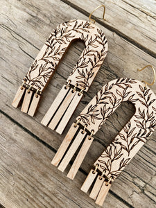 Arches and Fringe Floral earrings in Maple wood with brass