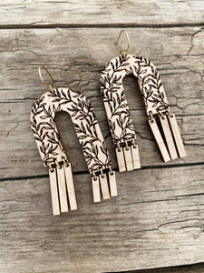 Arches and Fringe Floral earrings in Maple wood with brass