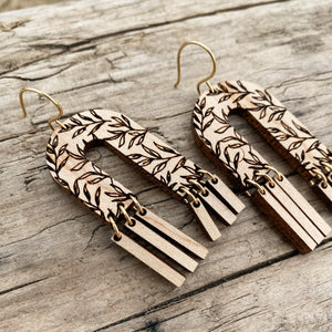 Arches and Fringe Floral earrings in Maple wood with brass