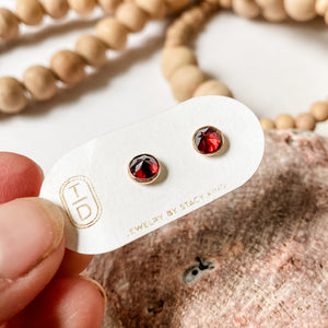 Garnet and gold fill stud earrings