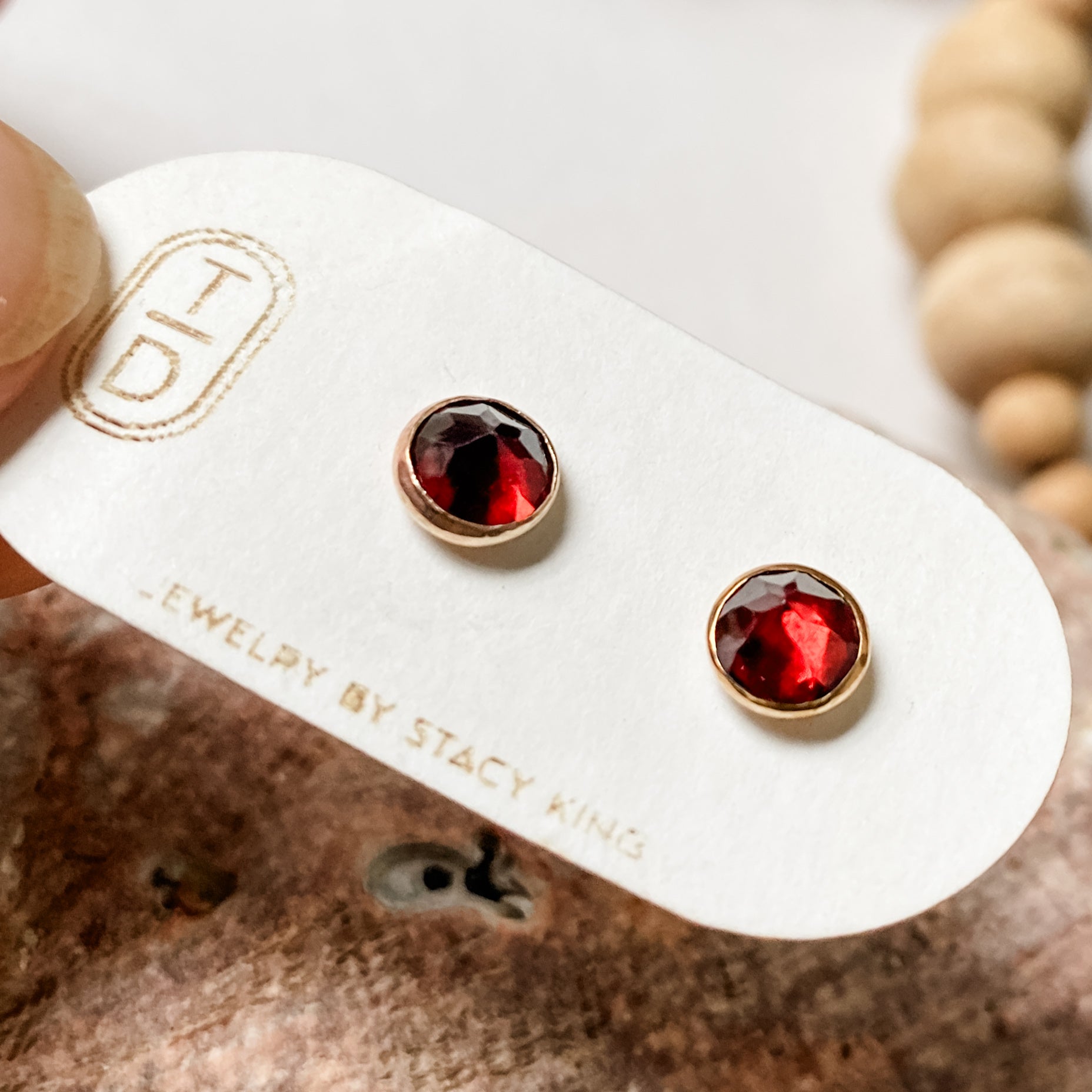 Garnet and gold fill stud earrings