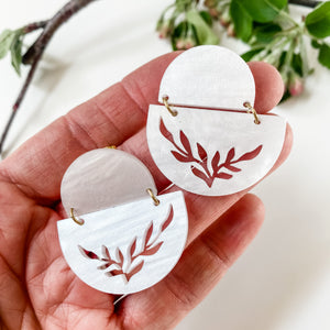 Buds and Branches Floral Sunset earrings in Pearl sheen acrylic with hypoallergenic posts and backs