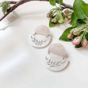 Buds and Branches Floral Sunset earrings in Pearl sheen acrylic with hypoallergenic posts and backs