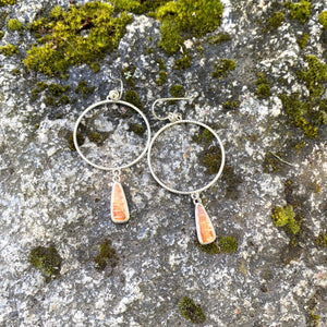 Stamped Drop-Hoops in Sterling Silver with Hairy clam shell stones