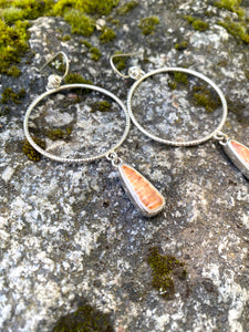 Stamped Drop-Hoops in Sterling Silver with Hairy clam shell stones