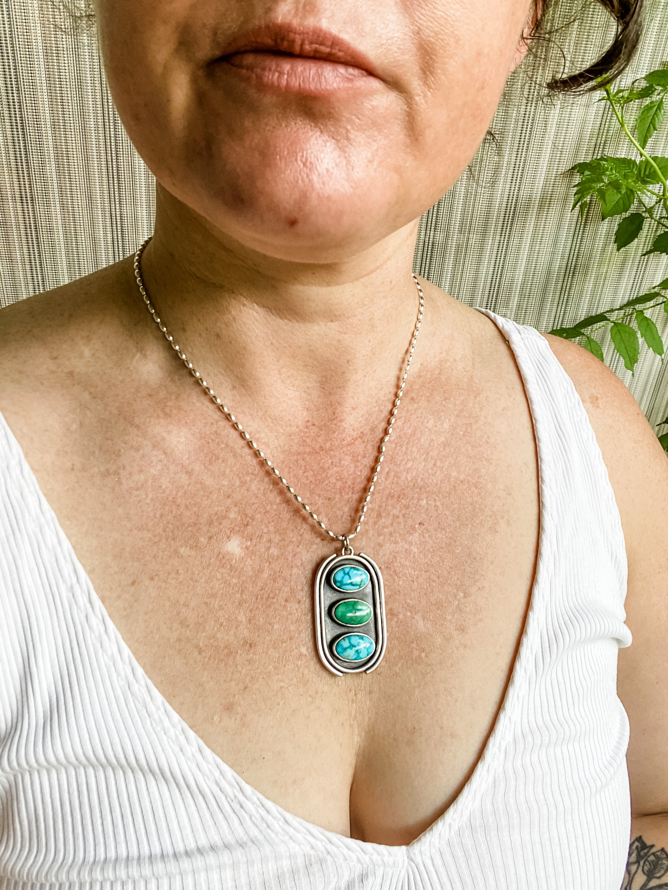 Stone Collector Shadow Box Necklace #2 with Kingman and Emerald Valley turquoise stones