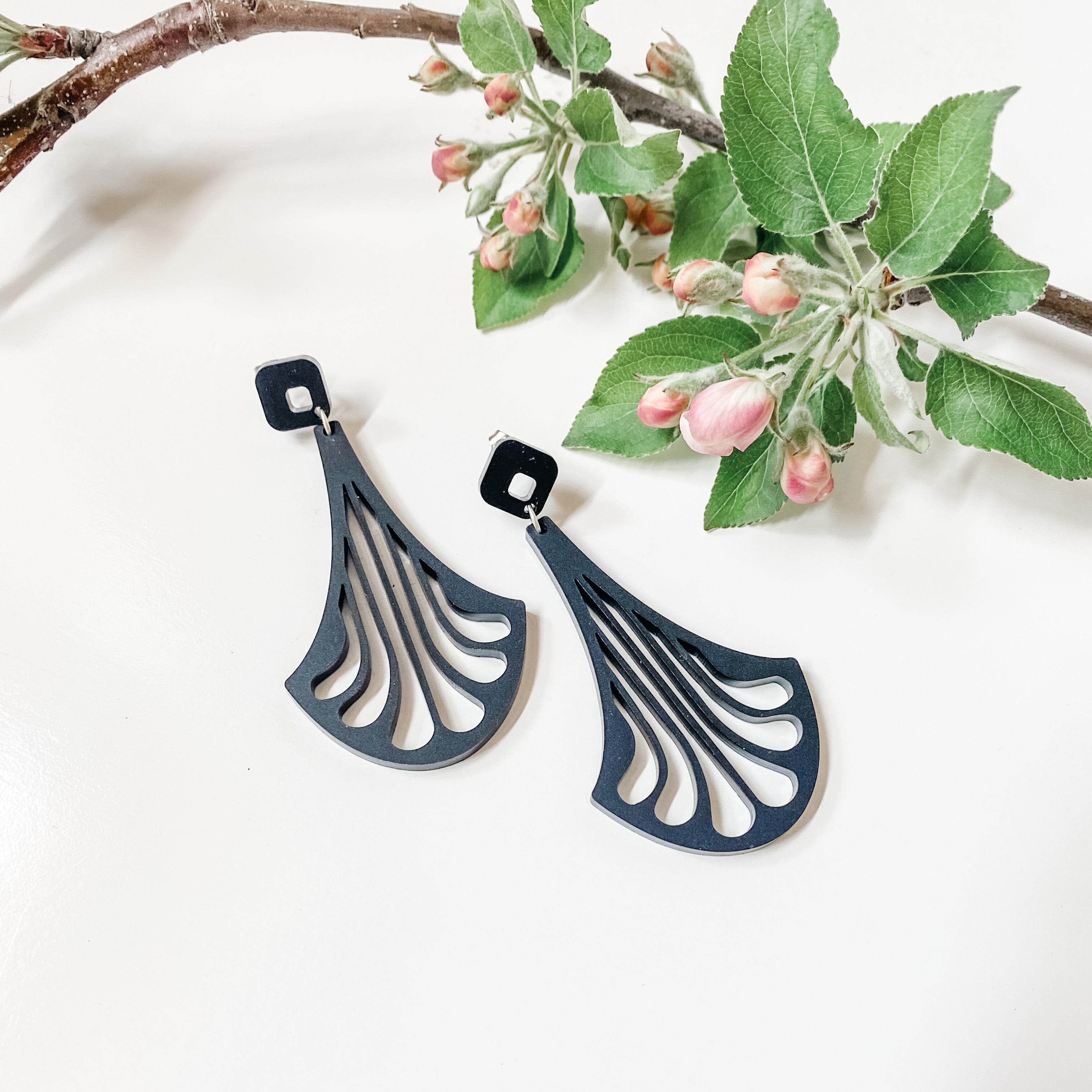 Erté Neo-Deco drop earrings in matte black acrylic