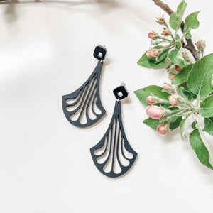 Erté Neo-Deco drop earrings in matte black acrylic