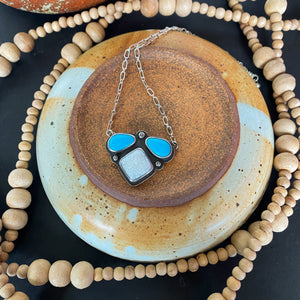 Triple Stone Necklace with Scolecite and Kingman turquoise stones