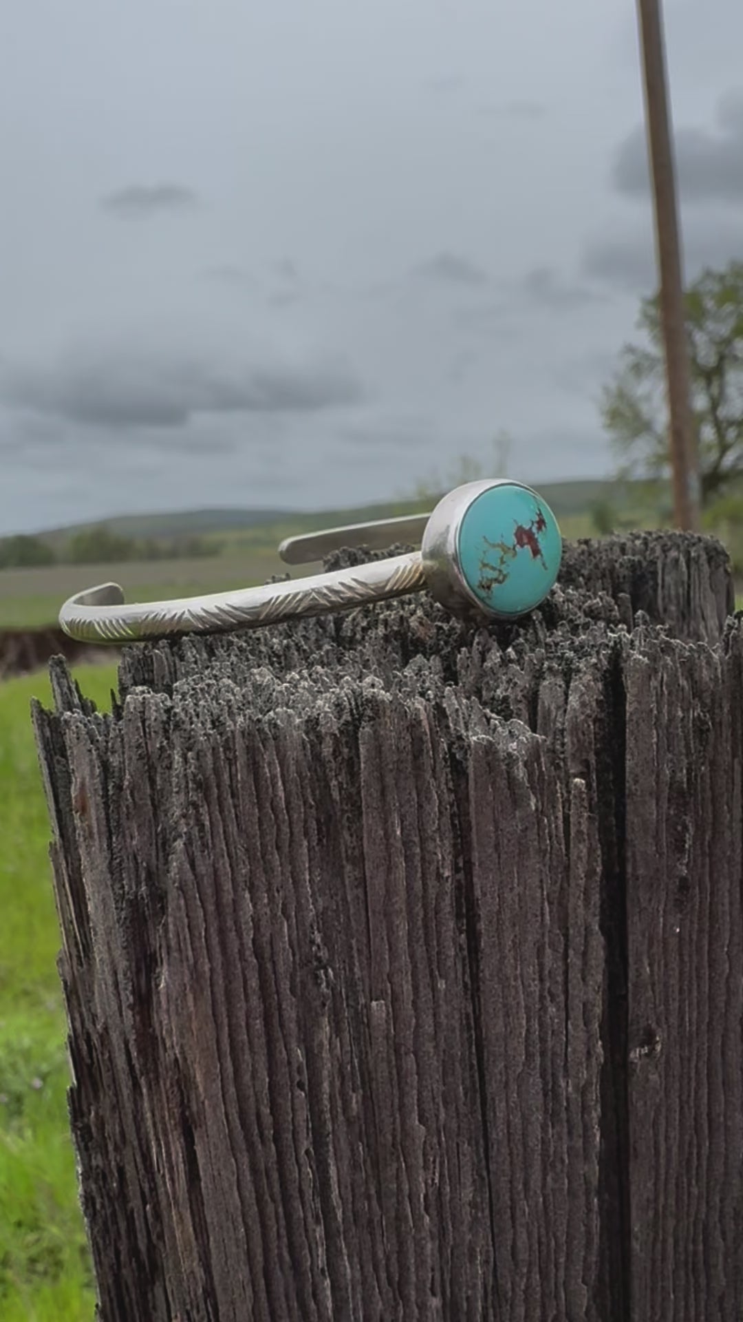 Stamped Sterling Stacker cuff with Golden Hills turquoise