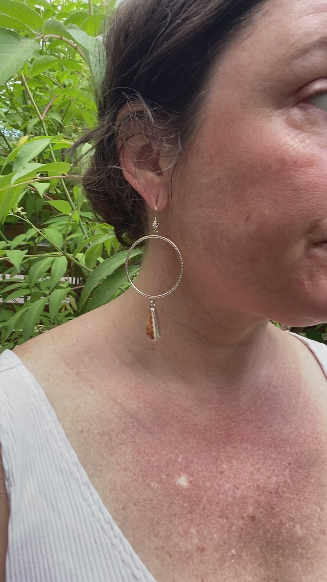 Stamped Drop-Hoops in Sterling Silver with Hairy clam shell stones