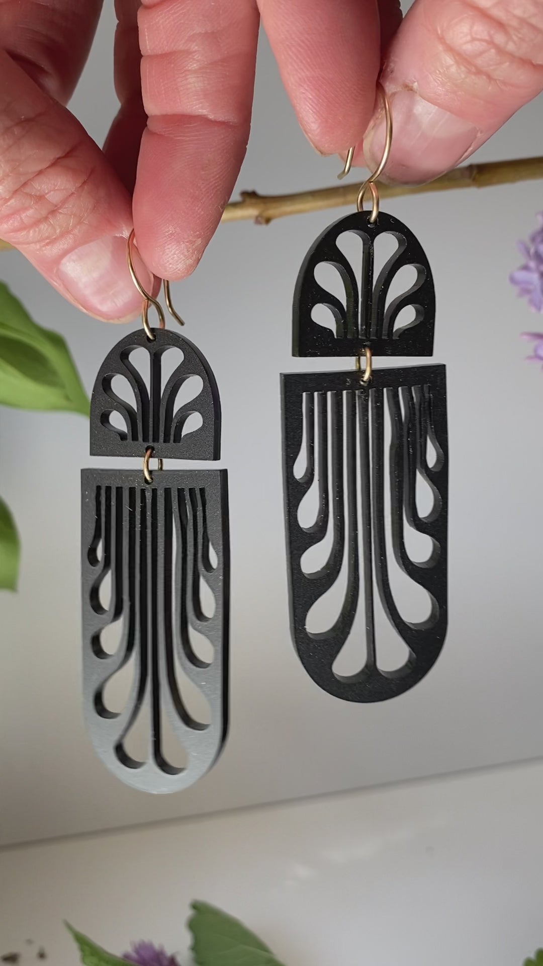 Erté Reflecting Arches Earrings in matte black acrylic