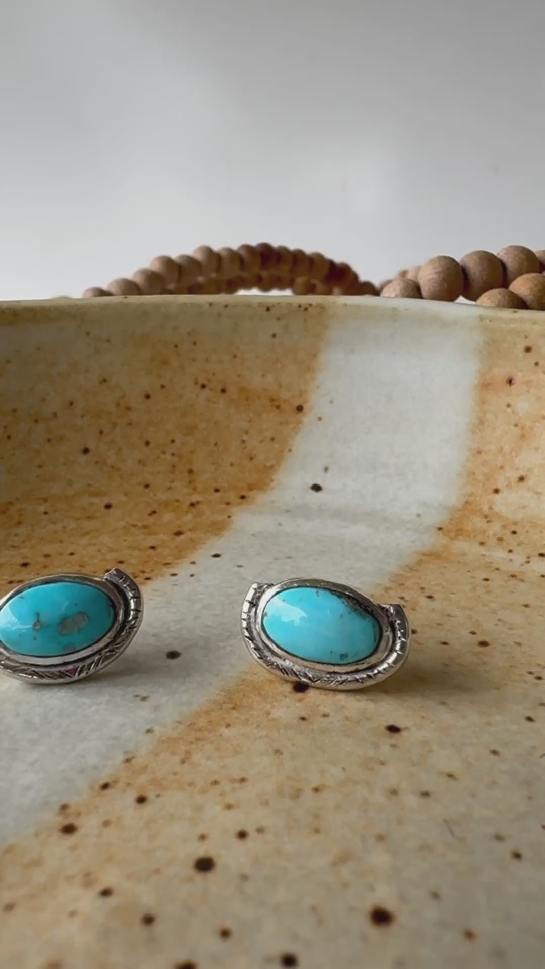 Neo Deco Turquoise Studs in Sterling Silver with bright blue Sonoran Mountain turquoise stones