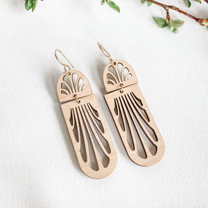 Erté Reflecting Arches Earrings in Maple wood with brass