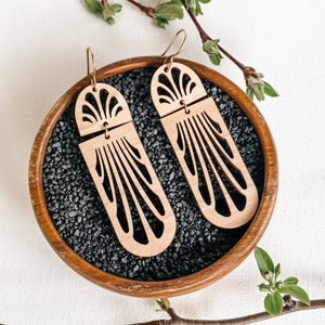 Erté Reflecting Arches Earrings in Maple wood with brass