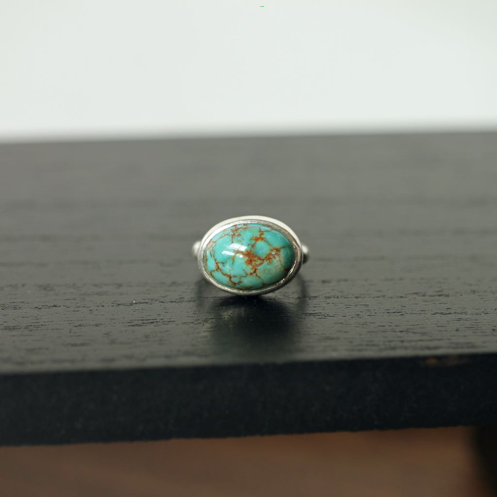 Simple, Stamped, Sterling ring with Timberline Turquoise size US 6