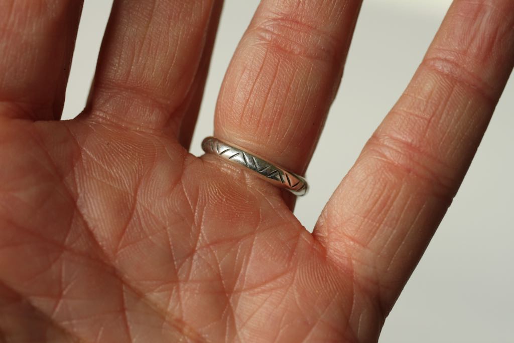 Simple, Stamped, Sterling ring with Timberline Turquoise size US 6