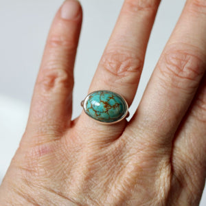 Simple, Stamped, Sterling ring with Timberline Turquoise size US 6