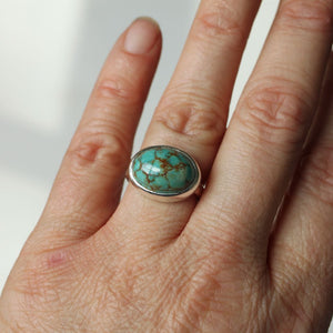 Simple, Stamped, Sterling ring with Timberline Turquoise size US 6