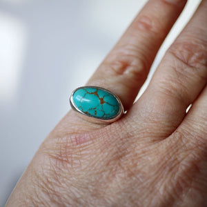 Simple, Stamped, Sterling ring with Timberline Turquoise size US 4 3/4