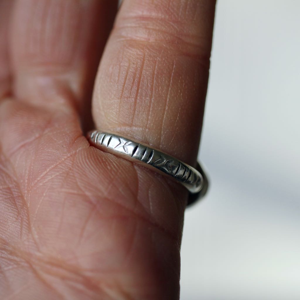 Simple, Stamped, Sterling ring with Timberline Turquoise size US 4 3/4