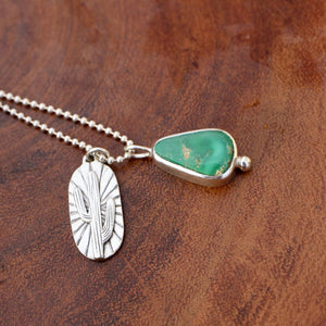 Saguaro charm necklace in Sterling silver with Emerarld Valley Turquoise