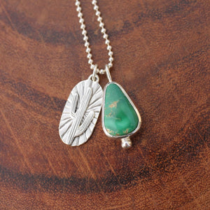 Saguaro charm necklace in Sterling silver with Emerarld Valley Turquoise