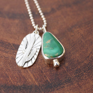 Saguaro charm necklace in Sterling silver with Emerarld Valley Turquoise